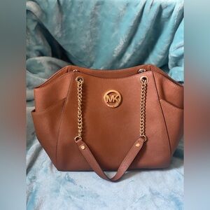 Michael Kors Tobacco color purse with gold hardware